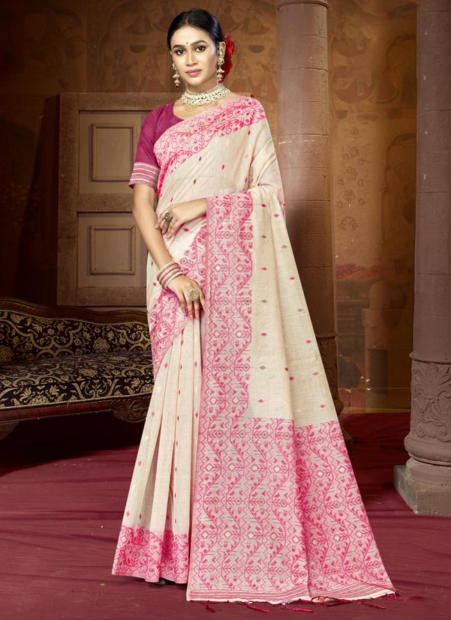 Cotton Pink Casual Wear Printed Saree